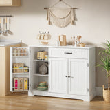 Asofer 42" Kitchen Pantry Storage Cabinet with Guardrail Space, Sideboard Buffet with 3 Doors & 1 Drawer, White
