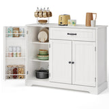 Asofer 42" Kitchen Pantry Storage Cabinet with Guardrail Space, Sideboard Buffet with 3 Doors & 1 Drawer, White