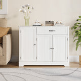 Asofer 42" Kitchen Pantry Storage Cabinet with Guardrail Space, Sideboard Buffet with 3 Doors & 1 Drawer, White