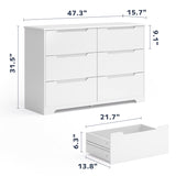 Asofer 3 Piece Bedroom Dresser and Nightstand Set, 6 Drawer Dresser & 3 Drawers Nightstand Set of 2, White