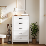 Asofer 5-Drawer White Dresser Cabinet with Metal Handle, Sturdy Wood Chest for Bedroom, Living Room
