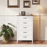 Asofer 5-Drawer White Dresser Cabinet with Metal Handle, Sturdy Wood Chest for Bedroom, Living Room
