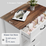 Asofer 5-Drawer White Dresser Cabinet with Metal Handle, Sturdy Wood Chest for Bedroom, Living Room
