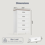 Bedroom Furniture Set, Asofer Queen Size Bed Frame with Headboard, 2 Nightstands, 5-Drawer Dresser & 7-Drawer Chest, White