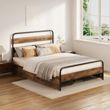 Asofer Queen Size Bed Frame with Storage Drawers, Metal Slat Supports Platform Bed, No Noise, Protective Footpads