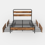 Asofer Queen Size Bed Frame with Storage Drawers, Metal Slat Supports Platform Bed, No Noise, Protective Footpads