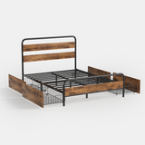 Asofer Full Size Bed Frame with 4 Storage Drawer and Wood Headboard for Loft, Rustic