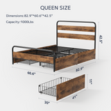 Asofer Queen Size Bed Frame with Storage Drawers, Metal Slat Supports Platform Bed, No Noise, Protective Footpads