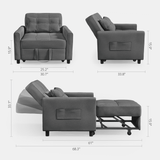 Asofer Sofa Chair, Futon Couch Bed, Adjustable Backrest, Metal Frame, for Living Room, Dark Gray