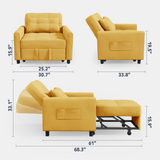 Asofer Sofa Bed Chair, 3 in 1 Convertible Futon Couch, Adjustable Backrest, for Living Room, Office, Yellow