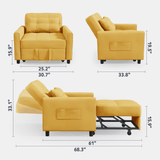 Asofer Sleeper Chair, Futon Sofa Bed, Adjustable Backrest, Metal Frame, for Living Room,Yellow