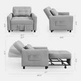 Asofer Sleeper Sofa, Futon Couch Bed, 3 in 1 Adjustable Chair, Metal Frame, for Living Room, Light Gray