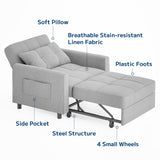 Asofer 3-in-1 Convertible Sofa Chair Bed with Adjustable Backrest, for Living Room, Office,Small Space,Light Gray