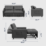 Pull Out Couch，Asofer 3-in-1 Convertible Loveseat Sofa Bed with Separate Ottoman & Adjustable Backrest,Sleeper for Guest Room，Small Apartment, Dark Gray