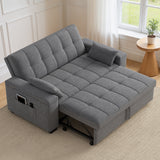 Asofer 3 in 1 Convertible Loveseat Sleeper Sofa Bed with Storage Armrests, Pull Out Couch for Living Room Apartment Office, Dark Gray