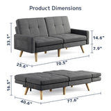 Asofer Adjustable Sofa  Couch Bed for 2, 6 Wooden Leg, 2 Metal Pole, for Living Room, Bedroom, Balcony