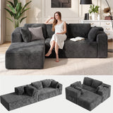 Sectional Sofa, Asofer 105" L-Shape Modular Couch With Corduroy Fabric for Living Room, Free Assembly, Dark gray (Left Facing Chaise)
