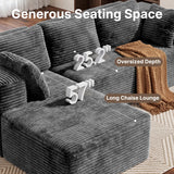 Sectional Sofa, Asofer 105" L-Shape Modular Couch With Corduroy Fabric for Living Room, Free Assembly, Dark gray (Left Facing Chaise)