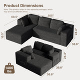 Sectional Sofa, Asofer 105" L-Shape Modular Couch With Corduroy Fabric for Living Room, Free Assembly, Black (Left Facing Chaise)