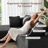Sectional Sofa, Asofer 105" L-Shape Modular Couch With Corduroy Fabric for Living Room, Free Assembly, Black (Left Facing Chaise)