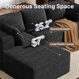 Sectional Sofa, Asofer 105" L-Shape Modular Couch With Corduroy Fabric for Living Room, Free Assembly, Black (Left Facing Chaise)