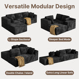 Sectional Sofa, Asofer 105" L-Shape Modular Couch With Corduroy Fabric for Living Room, Free Assembly, Black (Left Facing Chaise)