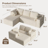 Asofer 105" Corduroy Modular Sectional Sofa,L-Shaped Couch with Chaise,Boneless Sleeper Sofa Bed,NoAssembly for Living Room,Apartment,Beige