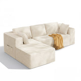 Asofer 105" Corduroy Modular Sectional Sofa,L-Shaped Couch with Chaise,Boneless Sleeper Sofa Bed,NoAssembly for Living Room,Apartment,Beige