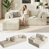 Asofer 105" Corduroy Modular Sectional Sofa,L-Shaped Couch with Chaise,Boneless Sleeper Sofa Bed,NoAssembly for Living Room,Apartment,Beige