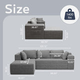 Modern Modular L-Shape Couch with Chaise, Deep Seat Boneless Sofa Bed, No Assembly Required Sleeper Sofa, Plush Corduroy Fabric, Dark Gray