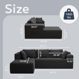 Fully Assembled Modular Sofa, L-Shaped Cloud Couch with Storage & Wide Armrests, Stain-Resistant for Small Space, Black