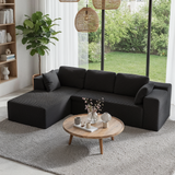 Modern Modular L-Shape Couch with Chaise, Deep Seat Boneless Sofa Bed, No Assembly Required Sleeper Sofa, Plush Corduroy Fabric, Black