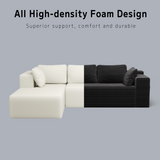Modern Modular L-Shape Couch with Chaise, Deep Seat Boneless Sofa Bed, No Assembly Required Sleeper Sofa, Plush Corduroy Fabric, Black