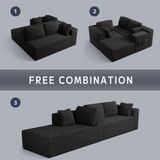 Modern Modular L-Shape Couch with Chaise, Deep Seat Boneless Sofa Bed, No Assembly Required Sleeper Sofa, Plush Corduroy Fabric, Black