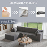 Modern Modular L-Shape Couch with Chaise, Deep Seat Boneless Sofa Bed, No Assembly Required Sleeper Sofa, Plush Corduroy Fabric, Dark Gray