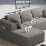 Modern Modular L-Shape Couch with Chaise, Deep Seat Boneless Sofa Bed, No Assembly Required Sleeper Sofa, Plush Corduroy Fabric, Dark Gray
