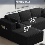 Fully Assembled Modular Sofa, L-Shaped Cloud Couch with Storage & Wide Armrests, Stain-Resistant for Small Space, Black