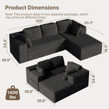 Asofer 105" Modular Sectional Couch, Boneless L-Shape Sofa with Upholstered Deep Seat, High Resilience Foam & Corduroy Fabric, No Assembly for Living Room, Black (Rright Facing Chaise)