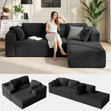 Asofer 4‑Piece Modular Boneless Couch Sectional Sofa Set with 2 Chaises Corduroy Black