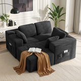 Asofer 4‑Piece Modular Boneless Couch Sectional Sofa Set with 2 Chaises Corduroy Black