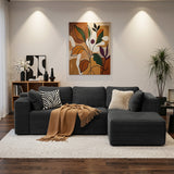 Asofer 105" Modular Sectional Couch, Boneless L-Shape Sofa with Upholstered Deep Seat, High Resilience Foam & Corduroy Fabric, No Assembly for Living Room, Black (Rright Facing Chaise)