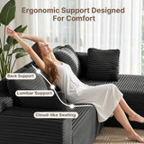 Asofer 4‑Piece Modular Boneless Couch Sectional Sofa Set with 2 Chaises Corduroy Black