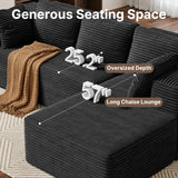 Asofer 105" Modular Sectional Couch, Boneless L-Shape Sofa with Upholstered Deep Seat, High Resilience Foam & Corduroy Fabric, No Assembly for Living Room, Black (Rright Facing Chaise)