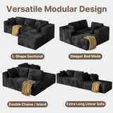 Asofer 105" Modular Sectional Couch, Boneless L-Shape Sofa with Upholstered Deep Seat, High Resilience Foam & Corduroy Fabric, No Assembly for Living Room, Black (Rright Facing Chaise)