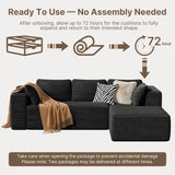 Asofer 105" Modular Sectional Couch, Boneless L-Shape Sofa with Upholstered Deep Seat, High Resilience Foam & Corduroy Fabric, No Assembly for Living Room, Black (Rright Facing Chaise)