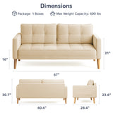 Asofer 67 ” Sofa Couch with Solid Wood Legs, Modern Loveseat for Living Room, Bedroom, Apartment