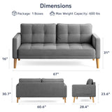 Asofer 67 ” Sofa Couch with Solid Wood Legs, Modern Loveseat for Living Room, Bedroom, Apartment