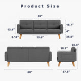 Asofer Sofa Couch with Solid Wood Leg and Soft Cushion for Living Room, Apartment, Lounge, Bedroom, Office,Dark Gray