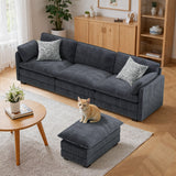 L Shaped Sofa Couch, Modular Comfy Chenille Deep Seat Sofa with Movable Ottoman for Living Room, Apartment, Dark Gray