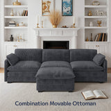 L Shaped Sofa Couch, Modular Comfy Chenille Deep Seat Sofa with Movable Ottoman for Living Room, Apartment, Dark Gray